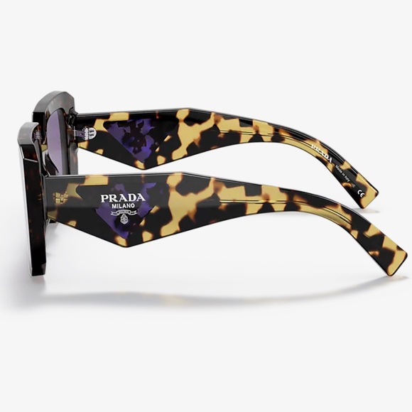 NEW PRADA Tortoise Violet Square Mirror Lenses Logo Arms Square Frame with Box - Picture 6 of 9